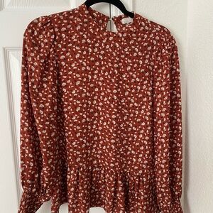 Sienna Sky Brown Ruffled Peplum Blouse